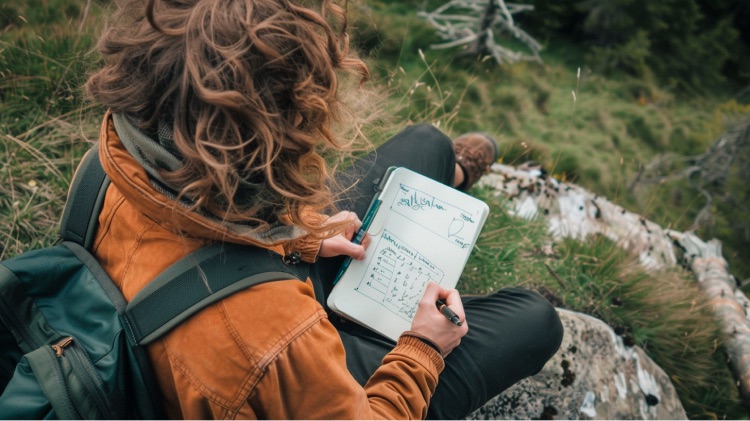 Person writing in a journal each day while traveling