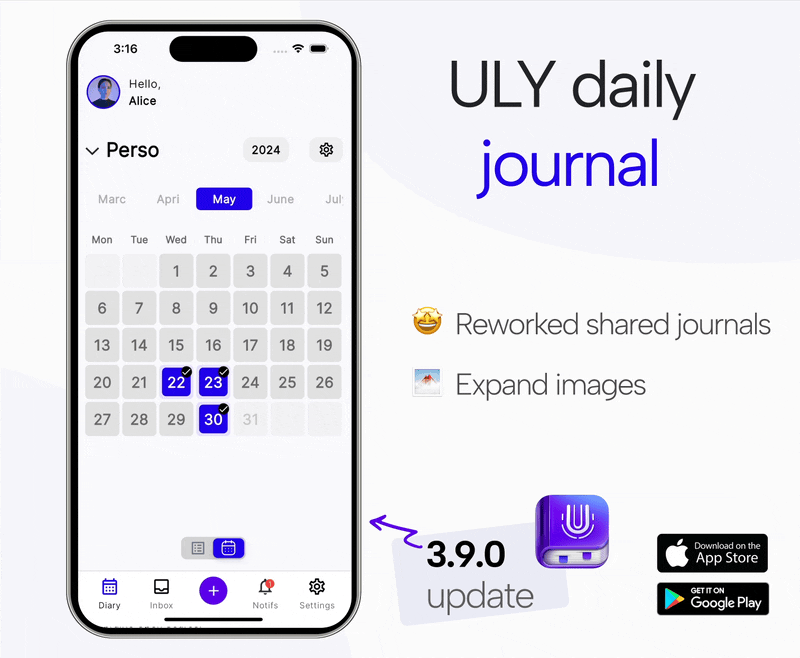 ULY 3.9 update: Shared diary, new features and improvements