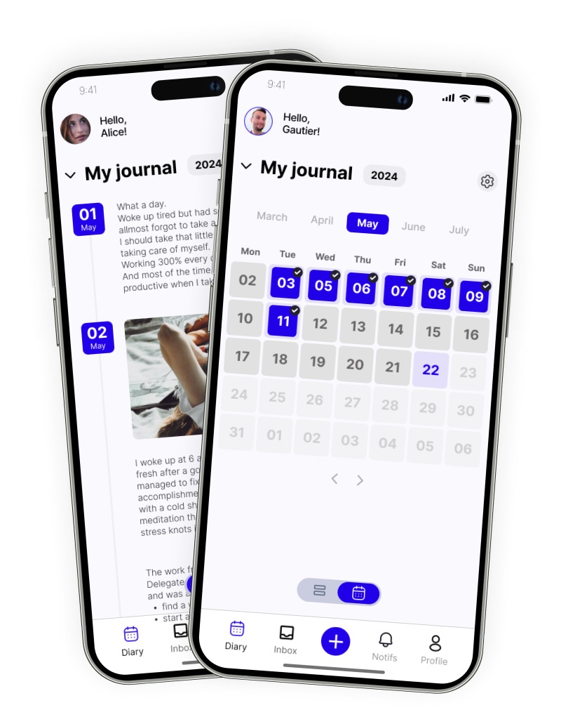 Journaling iOS and Android app screenshot