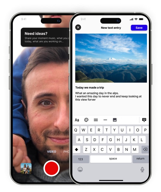 Text and video journal app